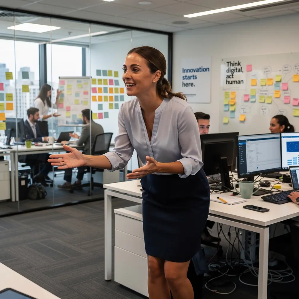 Imaginează-ți un birou modern cu un laptop deschis pe o pagină web ce oferă recenzii despre instrumente digitale pentru optimizarea muncii zilnice. Un profesionist analizează grafice și date pe un ecran, evidențiind soluții digitale pentru eficiență crescută în sarcinile repetitive. O mână ține un smartphone afișând o aplicație de gestionare a timpului, ilustrând utilizarea tehnologiei pentru simplificarea rutinei de lucru.